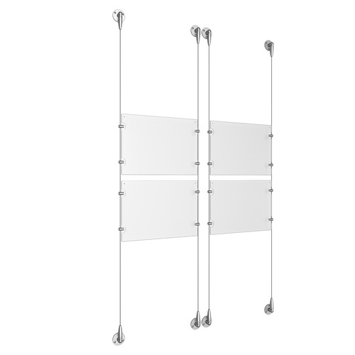 (4) 11'' Width x 8-1/2'' Height Clear Acrylic Frame & (4) Aluminum Clear Anodized Adjustable Angle Signature Cable Systems with (16) Single-Sided Panel Grippers