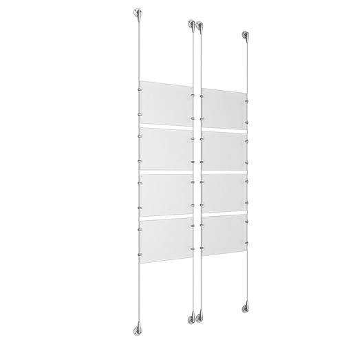 (8) 11'' Width x 8-1/2'' Height Clear Acrylic Frame & (4) Aluminum Clear Anodized Adjustable Angle Signature Cable Systems with (32) Single-Sided Panel Grippers