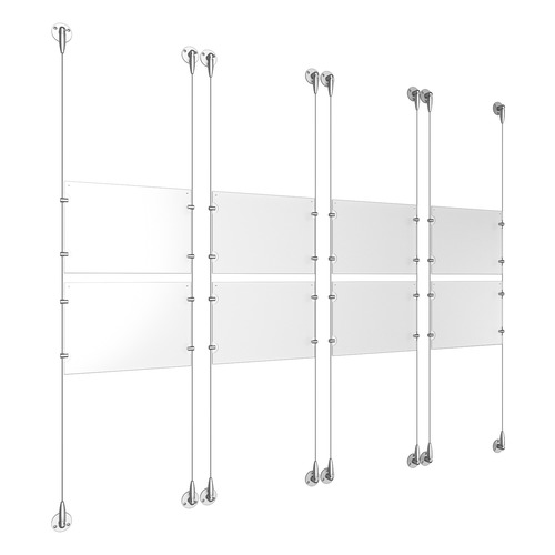 (8) 11'' Width x 8-1/2'' Height Clear Acrylic Frame & (8) Aluminum Clear Anodized Adjustable Angle Signature Cable Systems with (32) Single-Sided Panel Grippers