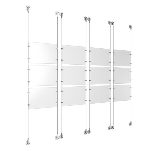 (12) 11'' Width x 8-1/2'' Height Clear Acrylic Frame & (8) Aluminum Clear Anodized Adjustable Angle Signature Cable Systems with (48) Single-Sided Panel Grippers