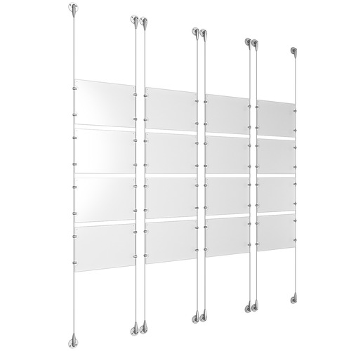 (16) 11'' Width x 8-1/2'' Height Clear Acrylic Frame & (8) Aluminum Clear Anodized Adjustable Angle Signature Cable Systems with (64) Single-Sided Panel Grippers