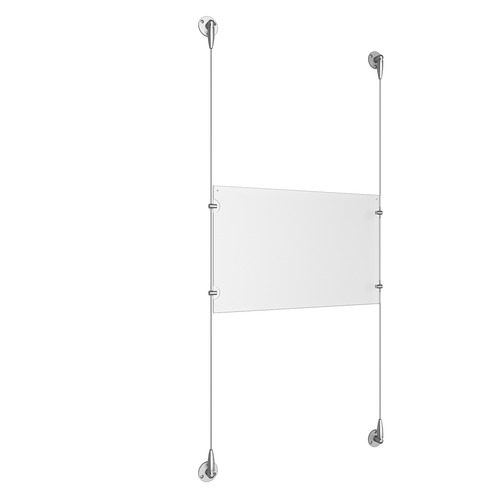 (1) 17'' Width x 11'' Height Clear Acrylic Frame & (2) Aluminum Clear Anodized Adjustable Angle Signature Cable Systems with (4) Single-Sided Panel Grippers