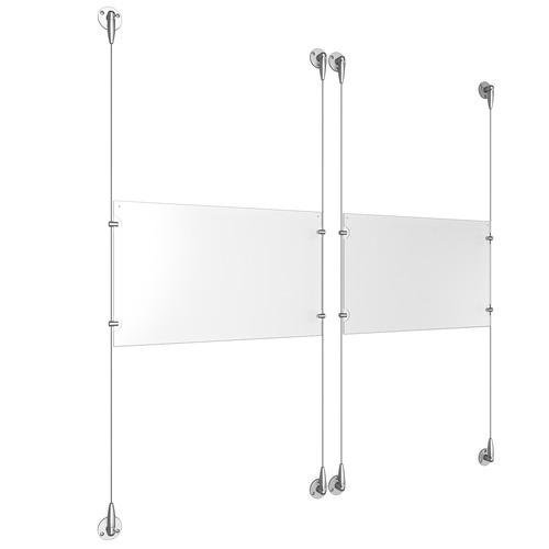 (2) 17'' Width x 11'' Height Clear Acrylic Frame & (4) Aluminum Clear Anodized Adjustable Angle Signature Cable Systems with (8) Single-Sided Panel Grippers