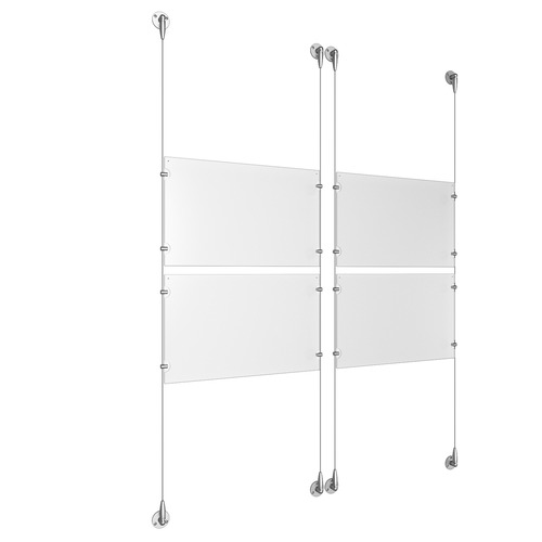 (4) 17'' Width x 11'' Height Clear Acrylic Frame & (4) Aluminum Clear Anodized Adjustable Angle Signature Cable Systems with (16) Single-Sided Panel Grippers