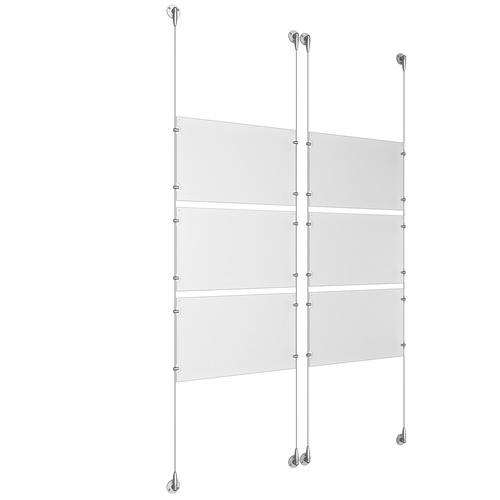 (6) 17'' Width x 11'' Height Clear Acrylic Frame & (4) Aluminum Clear Anodized Adjustable Angle Signature Cable Systems with (24) Single-Sided Panel Grippers