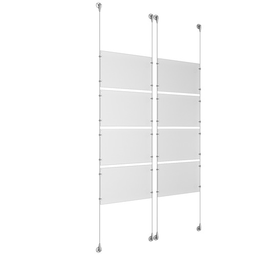 (8) 17'' Width x 11'' Height Clear Acrylic Frame & (4) Aluminum Clear Anodized Adjustable Angle Signature Cable Systems with (32) Single-Sided Panel Grippers