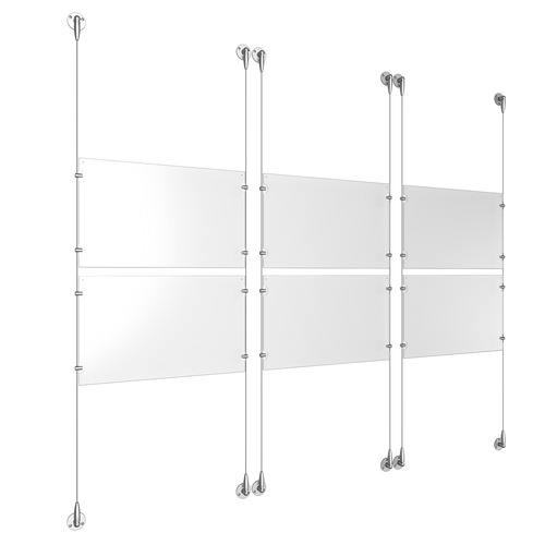 (6) 17'' Width x 11'' Height Clear Acrylic Frame & (6) Aluminum Clear Anodized Adjustable Angle Signature Cable Systems with (24) Single-Sided Panel Grippers