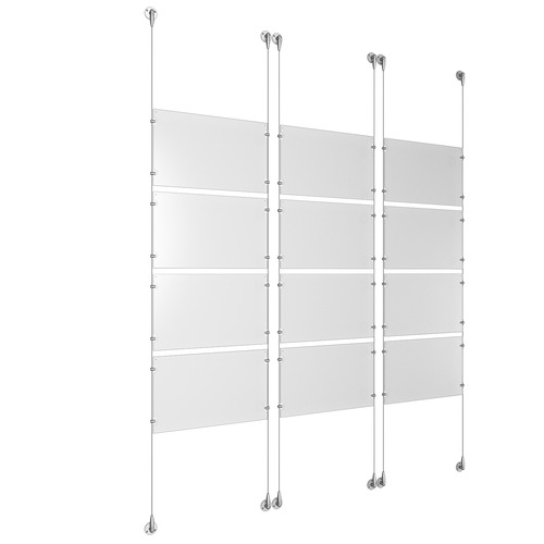 (12) 17'' Width x 11'' Height Clear Acrylic Frame & (6) Aluminum Clear Anodized Adjustable Angle Signature Cable Systems with (48) Single-Sided Panel Grippers