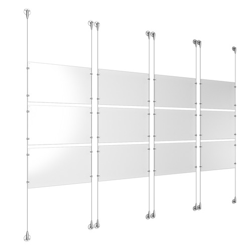 (12) 17'' Width x 11'' Height Clear Acrylic Frame & (8) Aluminum Clear Anodized Adjustable Angle Signature Cable Systems with (48) Single-Sided Panel Grippers