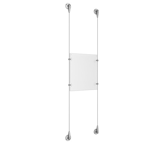 (1) 8-1/2'' Width x 11'' Height Clear Acrylic Frame & (2) Aluminum Clear Anodized Adjustable Angle Signature Cable Systems with (4) Single-Sided Panel Grippers