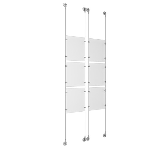 (6) 8-1/2'' Width x 11'' Height Clear Acrylic Frame & (4) Aluminum Clear Anodized Adjustable Angle Signature Cable Systems with (24) Single-Sided Panel Grippers