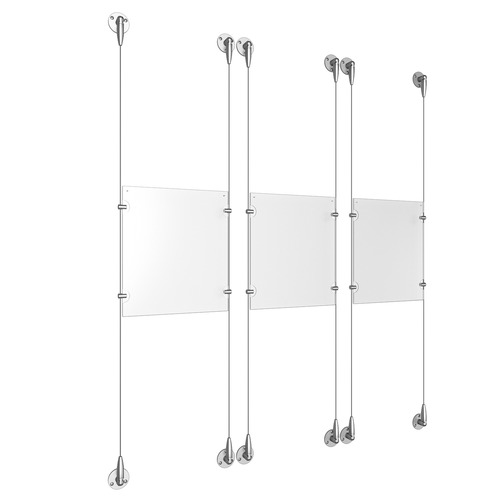 (3) 8-1/2'' Width x 11'' Height Clear Acrylic Frame & (6) Aluminum Clear Anodized Adjustable Angle Signature Cable Systems with (12) Single-Sided Panel Grippers