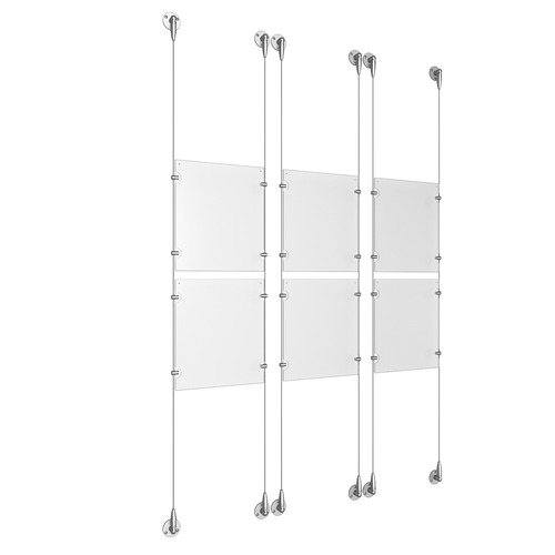 (6) 8-1/2'' Width x 11'' Height Clear Acrylic Frame & (6) Aluminum Clear Anodized Adjustable Angle Signature Cable Systems with (24) Single-Sided Panel Grippers