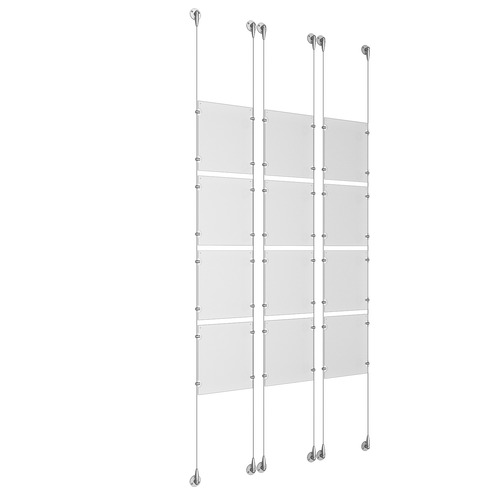 (12) 8-1/2'' Width x 11'' Height Clear Acrylic Frame & (6) Aluminum Clear Anodized Adjustable Angle Signature Cable Systems with (48) Single-Sided Panel Grippers