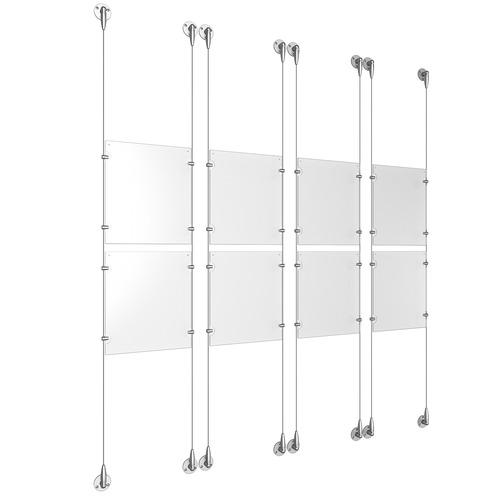 (8) 8-1/2'' Width x 11'' Height Clear Acrylic Frame & (8) Aluminum Clear Anodized Adjustable Angle Signature Cable Systems with (32) Single-Sided Panel Grippers