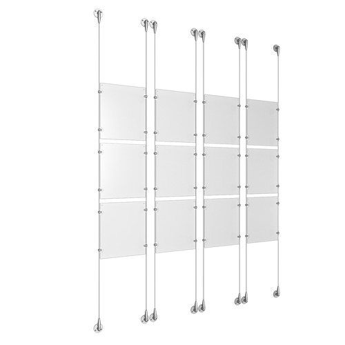 (12) 8-1/2'' Width x 11'' Height Clear Acrylic Frame & (8) Aluminum Clear Anodized Adjustable Angle Signature Cable Systems with (48) Single-Sided Panel Grippers