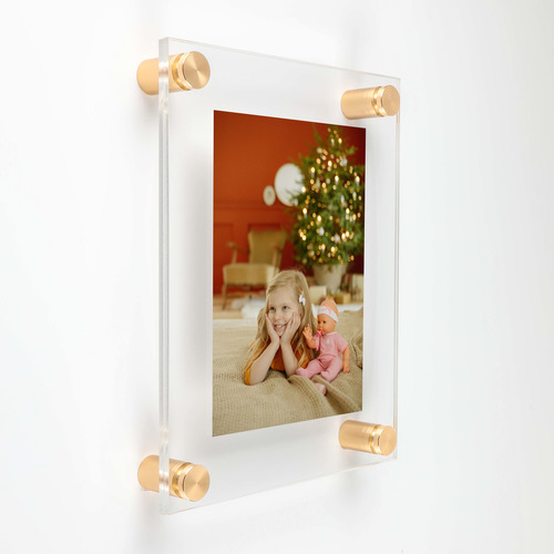 (2) 13-1/2'' x 19-1/2'' Clear Acrylics , Pre-Drilled With Polished Edges (Thick 3/16'' each), Wall Frame with (4) 3/4'' x 3/4'' Champagne Anodized Aluminum Standoffs includes Screws and Anchors