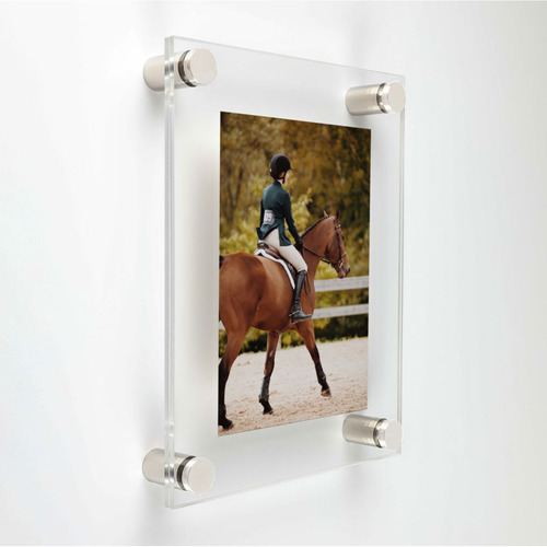 (2) 11'' x 13-1/2'' Clear Acrylics , Pre-Drilled With Polished Edges (Thick 1/8'' each), Wall Frame with (4) 3/4'' x 1/2'' Polished Stainless Steel Standoffs includes Screws and Anchors